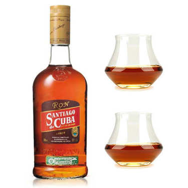 Rhum AÑEJO Santiago de Cuba 38% et ses 2 verres de dégustation Rhum AÑEJO Santiago de Cuba 38% et ses 2 verres de dégustation