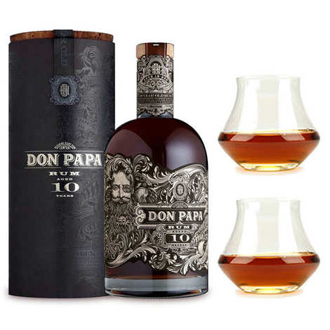 Don Papa Rum 10 year old 43% and 2 glasses - Bleeding Heart Rum Company