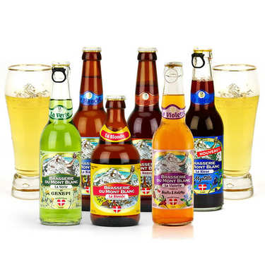Assortiment bières de la Brasserie du Mont Blanc et 2 verres de dégustation Assortiment bières de la Brasserie du Mont Blanc et 2 verres de dégustation