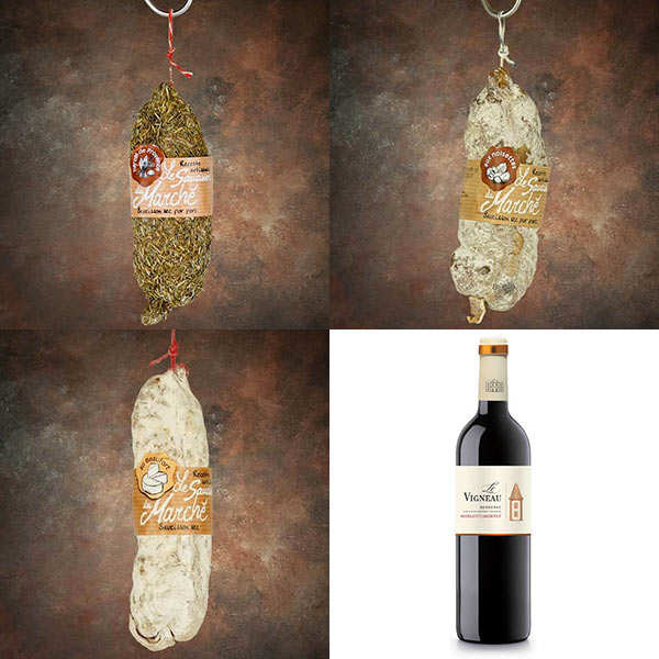 Assortiment saucissons peguet savoie et la bouteille de vin rouge - 3 saucissons de 150g minimum et 1 bouteille de 75cl