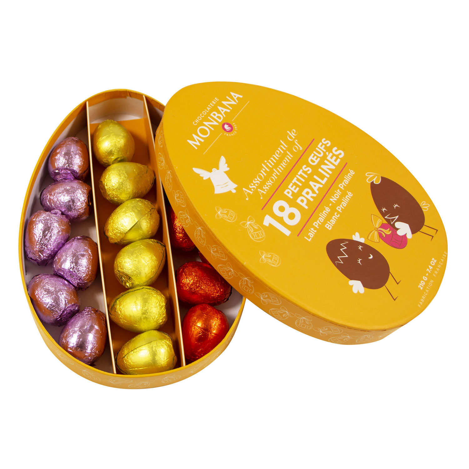 18 Easter Milk and Dark Eggs with Praline - Monbana Chocolatier