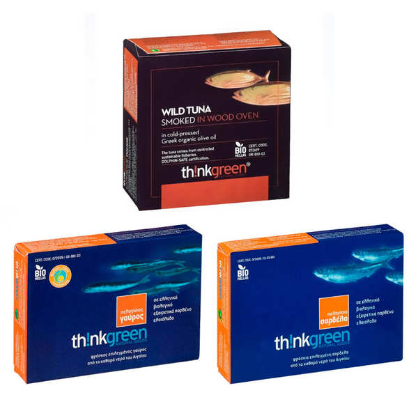 Assortiment conserves de poissons à l'huile d'olive bio grecque - 3 conserves de poisson