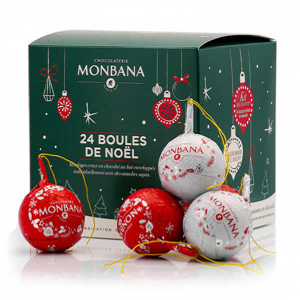 Boules de Noël garnie pièces en chocolat 36g - 24 boules