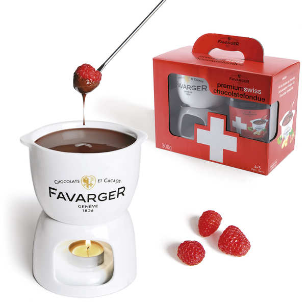 Kit fondue au chocolat suisse avec mini caquelon en porcelaine