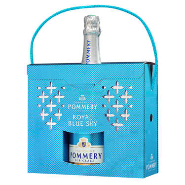 Coffret cadeau Champagne Blue Sky Pommery avec 2 flûtes polypro Coffret cadeau Champagne Blue Sky Pommery avec 2 flûtes polypro