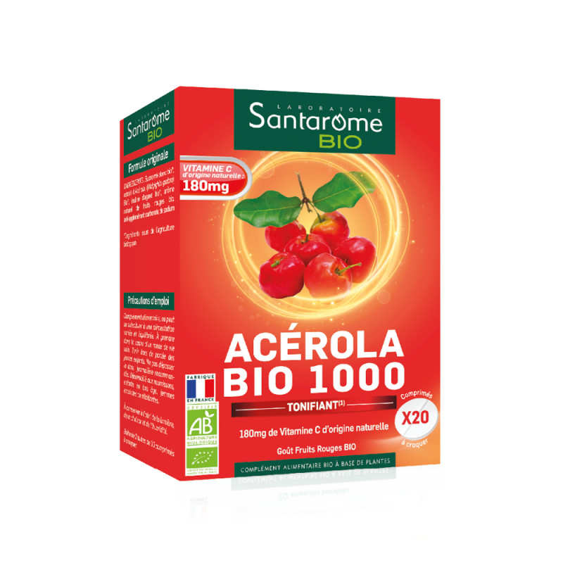 Organic Acerola 1000mg Chewable Tablets Santarome Bio