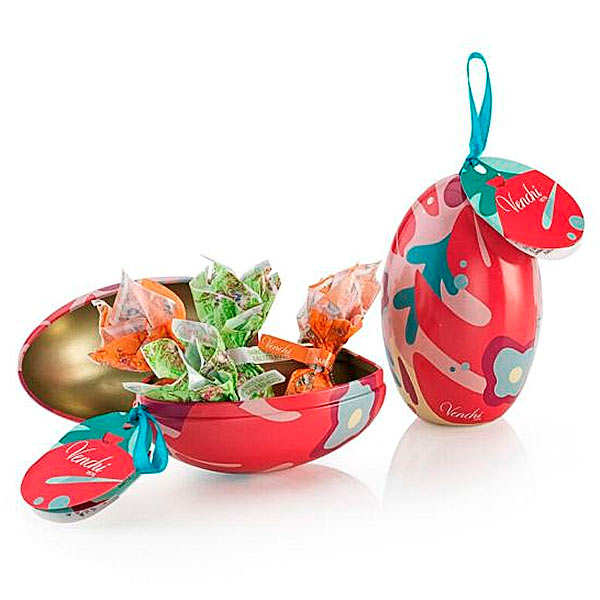 Decorated metal egg filled with small filled chocolate Easter eggs Venchi
