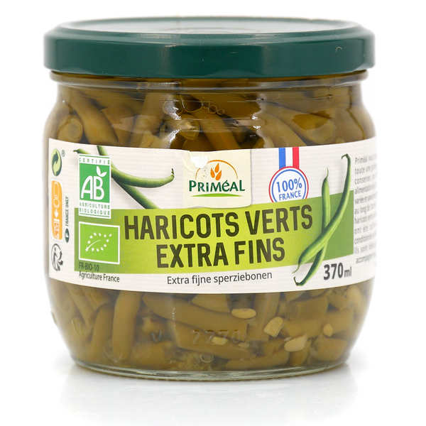 Haricots verts extra fins bio de France - Bocal verre 330g (185g net égoutté)