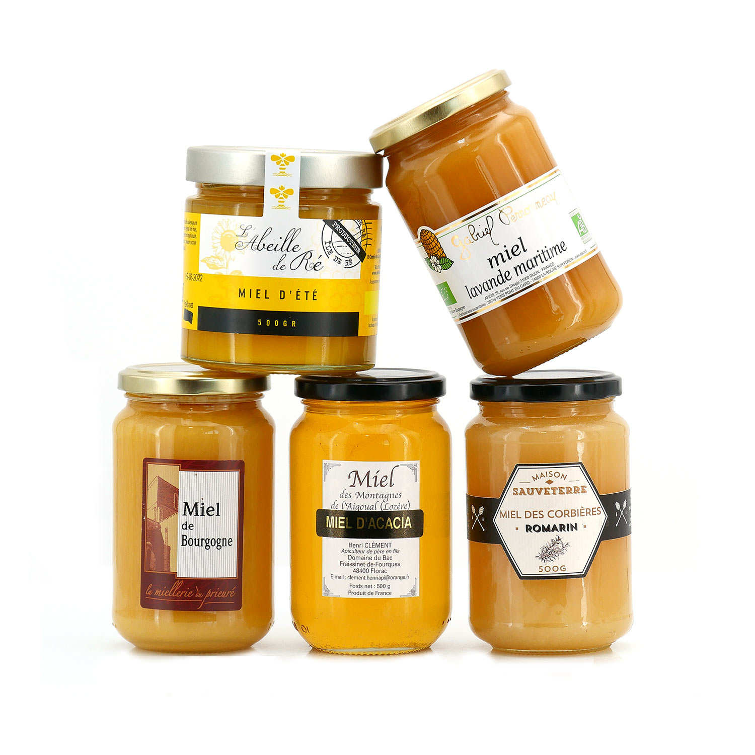 Assortment of 5 french honeys BienManger Paniers Garnis