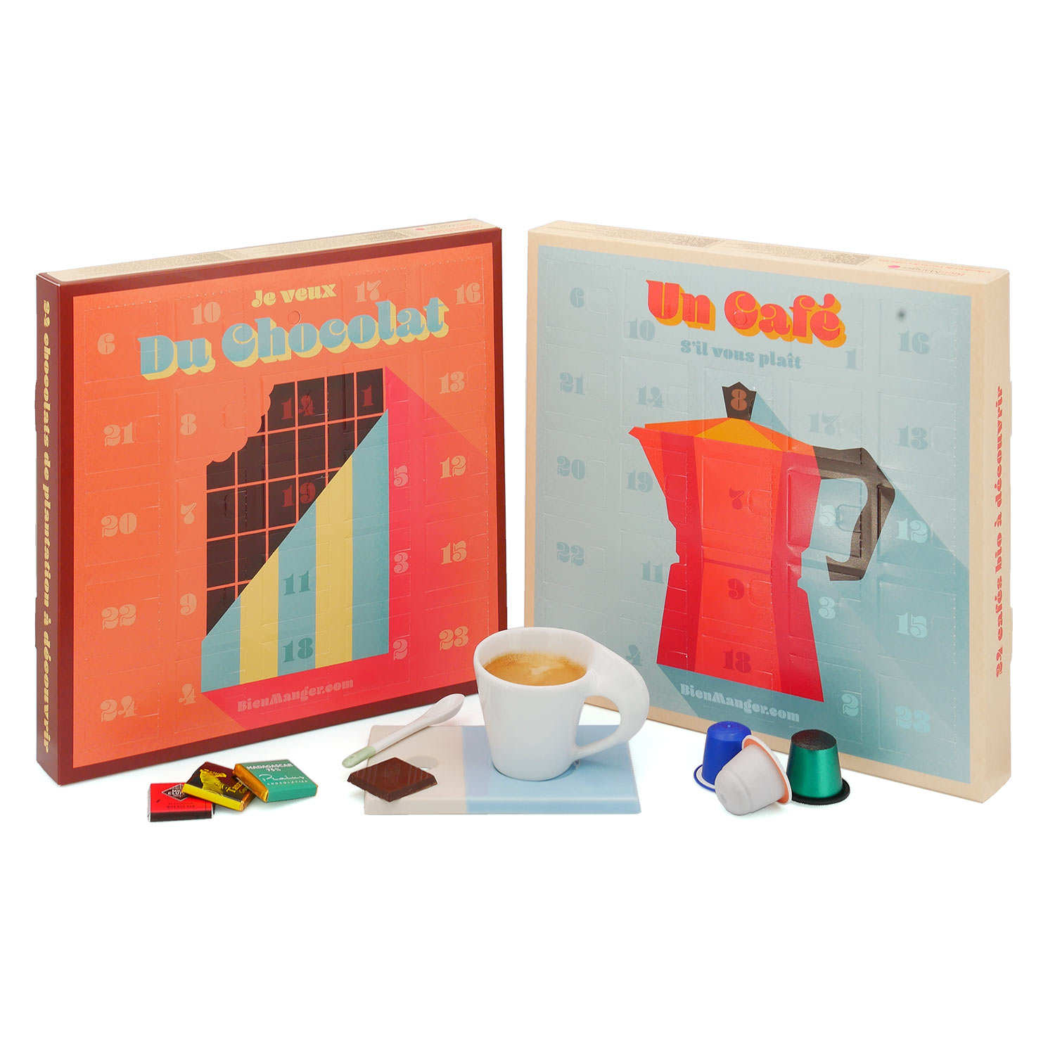 Chocolate and coffee advent calendars set Calendriers