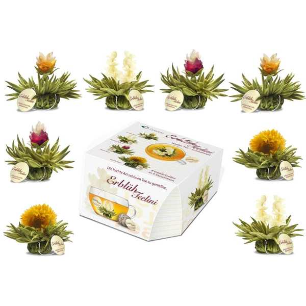 Pack de 4 Fleurs de Thé Tealini, Thé Blanc, Coffret Cadeau Creano