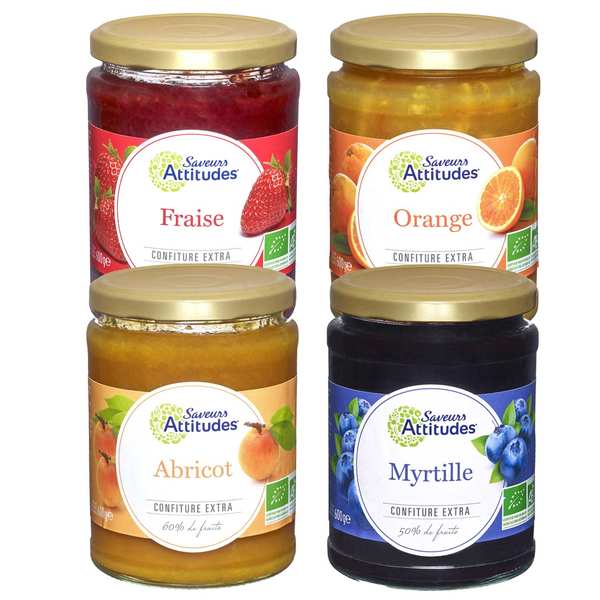 Assortment of 4 organic jams Saveurs Attitudes