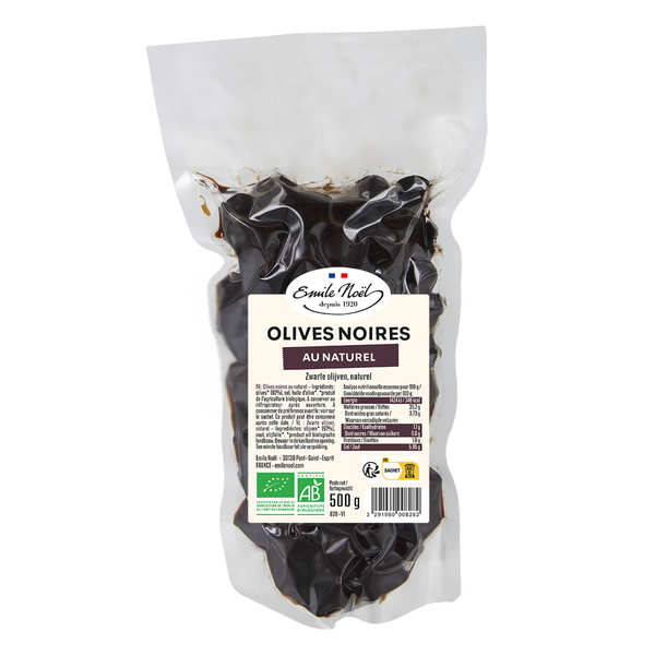 Olives Noires au Naturel Bio - Doypack de 500g