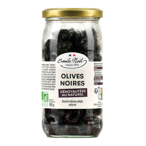 Olives Noires Dénoyautées au Naturel Bio - Pot de 190g