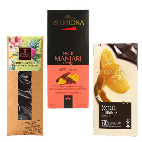 Tablette de chocolat noir Manjari 64% et orange, Valrhona (120 g)