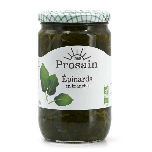Epinards en branche bio - Bocal de 660g (445g net égoutté)