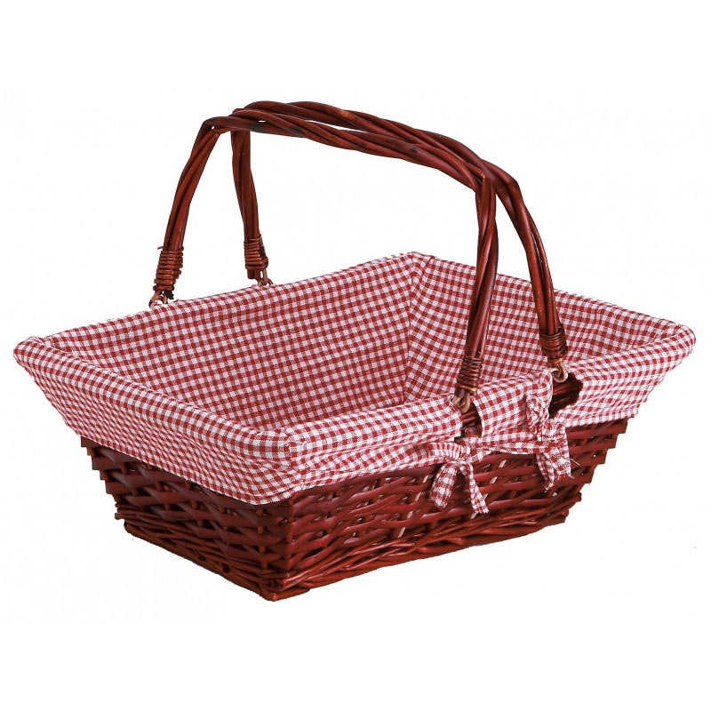 Rectangular Wicker basket with red and white gingham lining