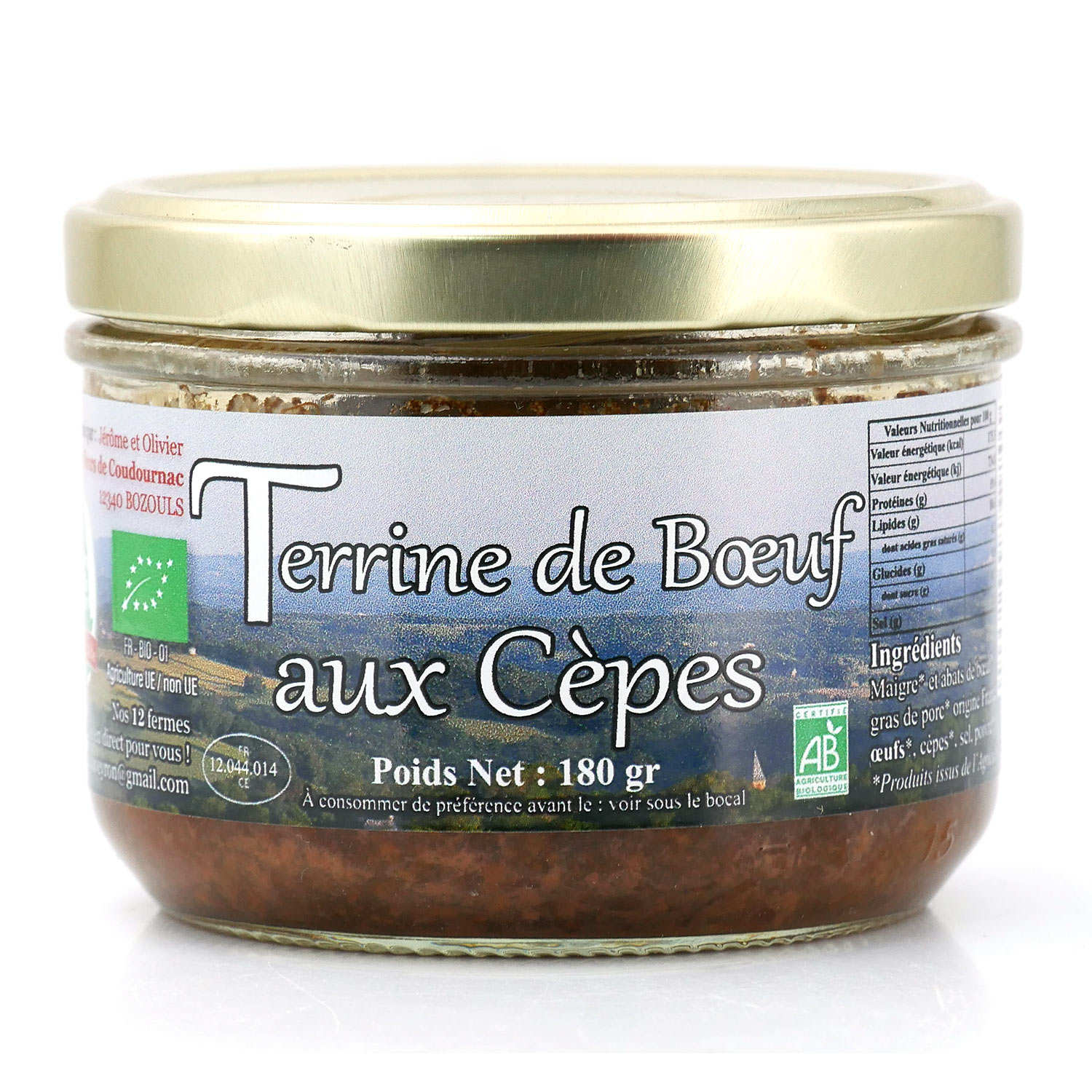 Organic beef terrine with porcini mushrooms Organic and farmhouse charcuterie Paysans Bio d