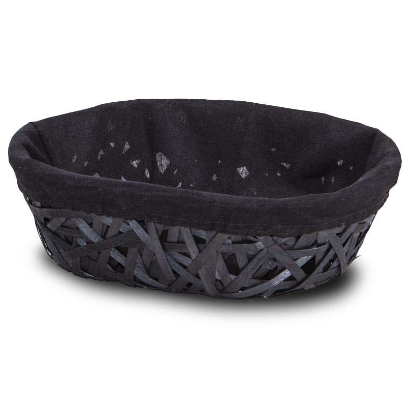 Corbeille ovale en osier habillée de tissu noir