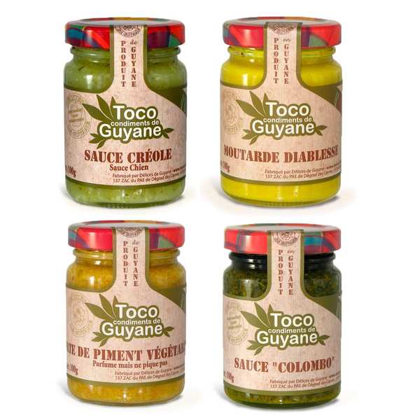 Assortment of 4 essential sauces from Guyana Délices de Guyane