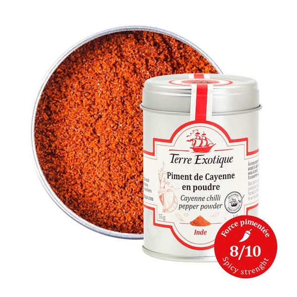 Piment de Cayenne en poudre - Inde (force 8) - Pot de 55g