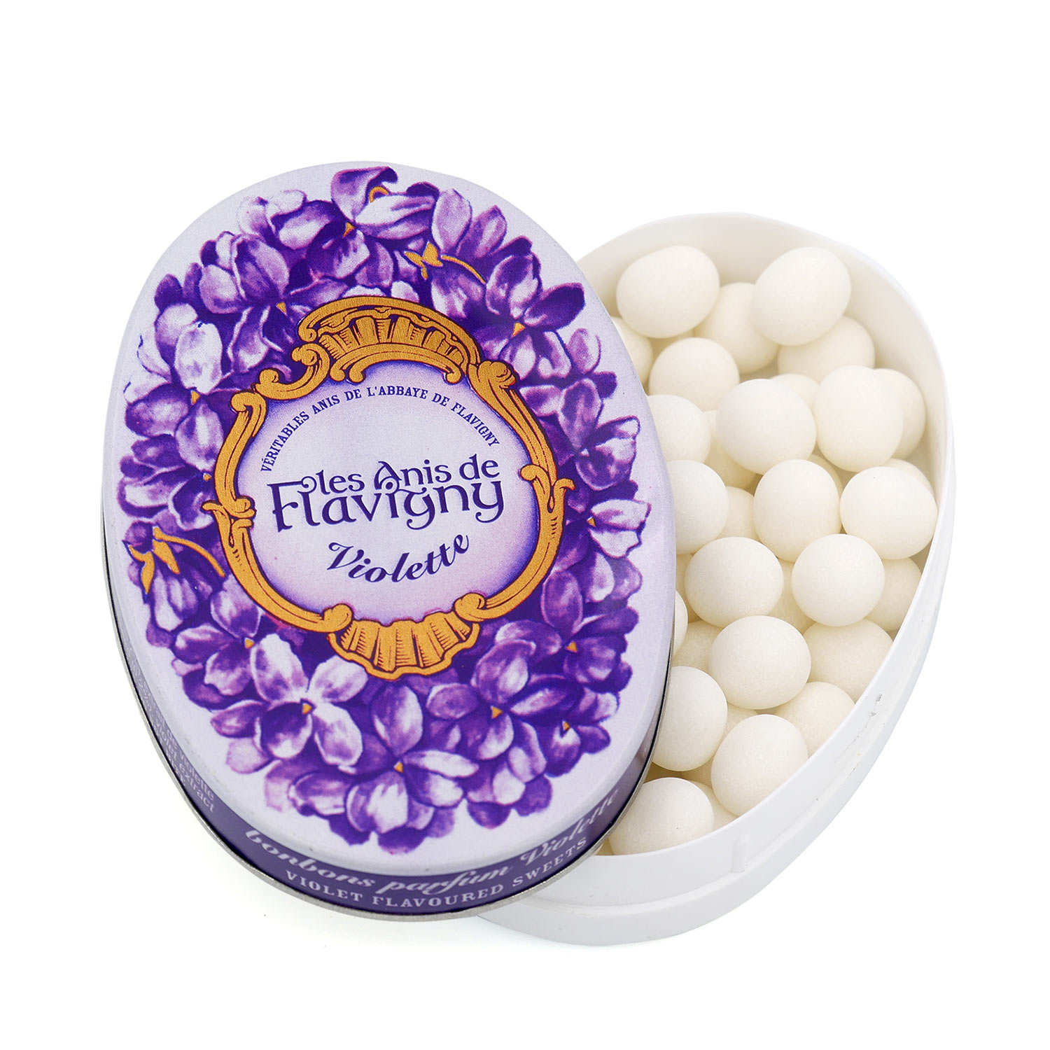 Bonbons à l'anis aromatisés à la violette - Boîte ovale décorée - Les Anis  de Flavigny