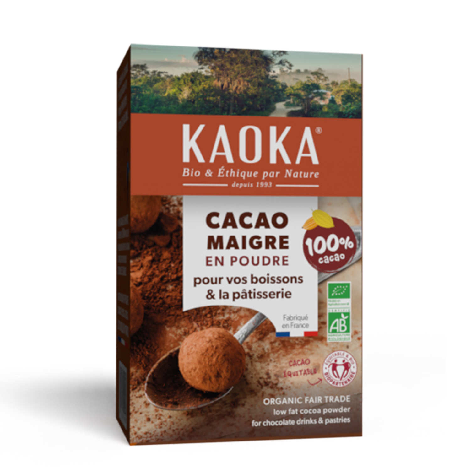 Cacao en poudre dégraissé non sucré bio équitable Kaoka