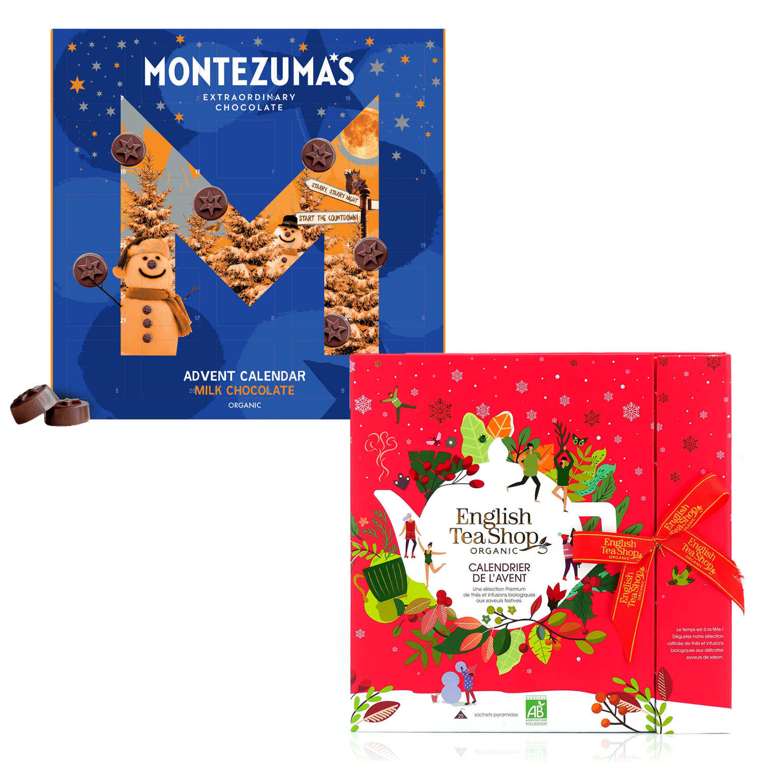 Montezuma's Organic Milk Chocolate Advent Calendars with English Tea Shop
