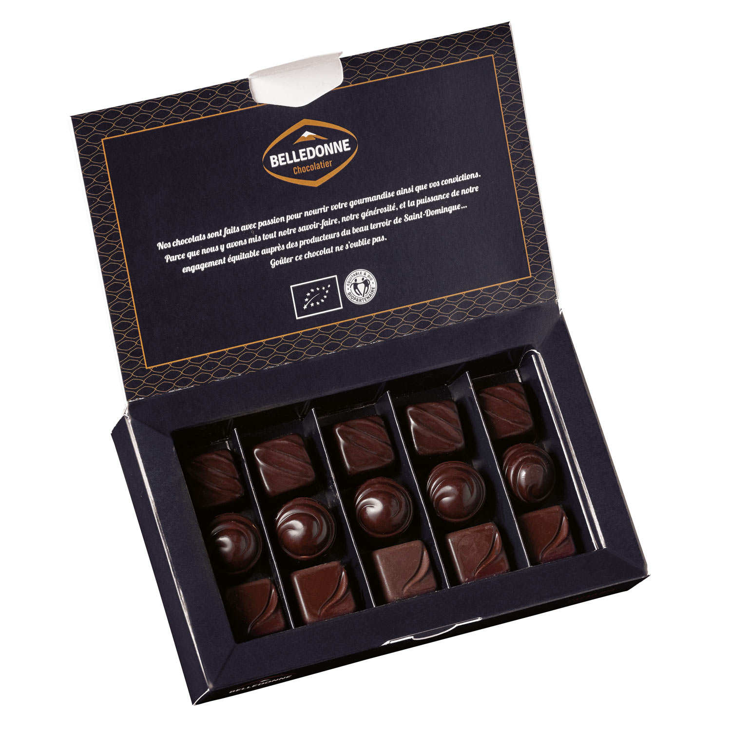 Boxed set Eaux-de-vie - 15 dark chocolate bites 74% organic ...