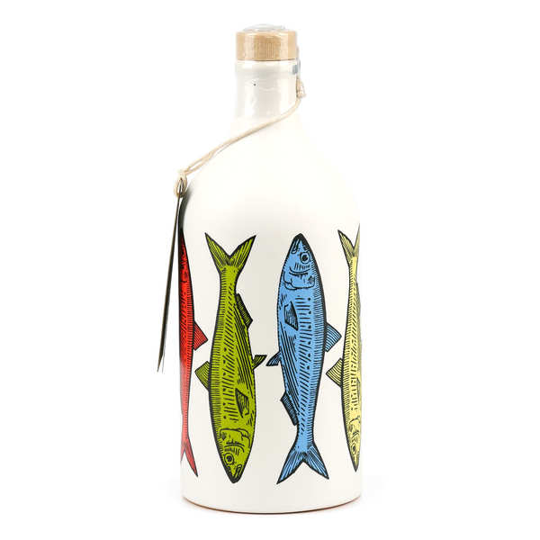 Huile d'olive en bouteille céramique motif sardines - Muraglia