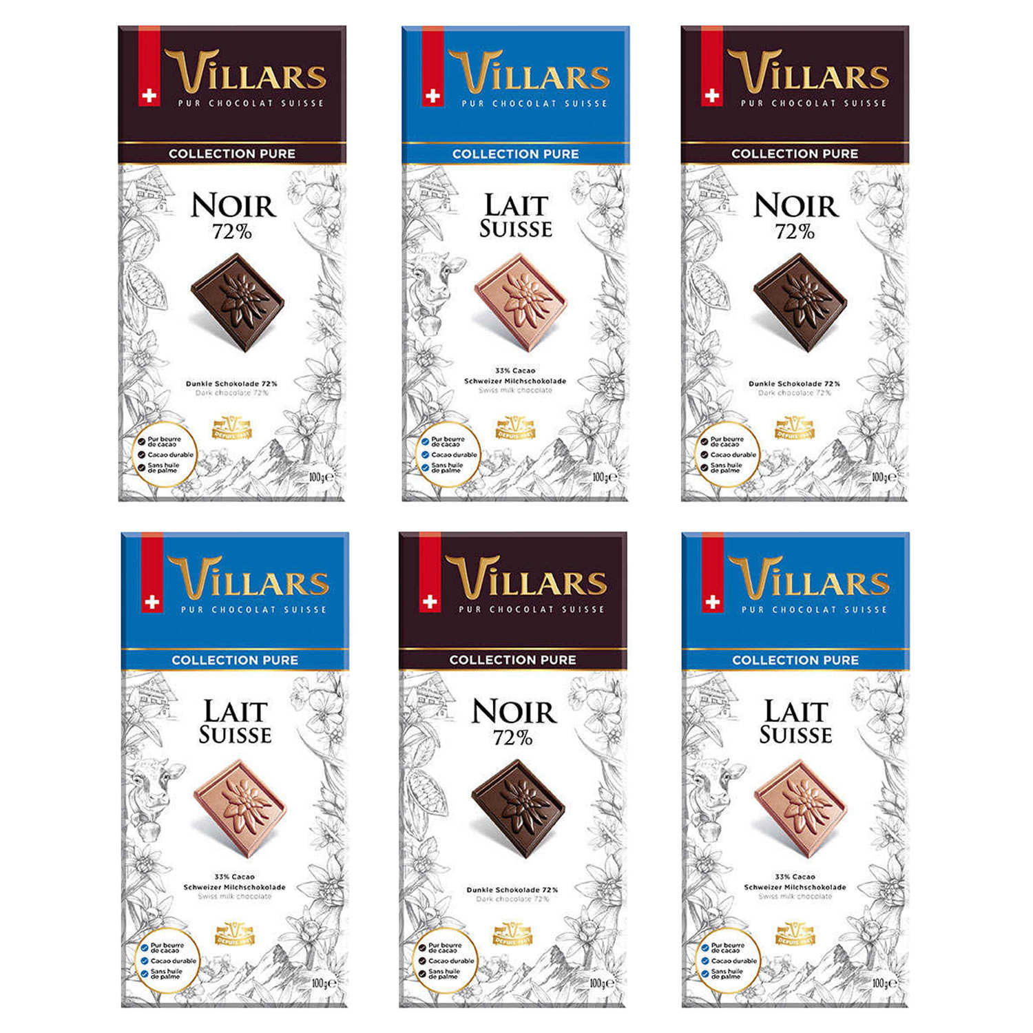 Assortiment &amp;quot;Irrésisible chocolat Suisse&amp;quot; 6 tablettes Villars - Villars ...