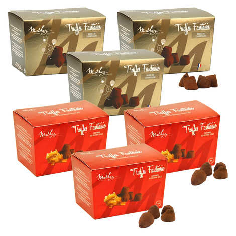 Assortiment prêt à offrir 6 boîtes de truffes Mathez - Chocolat Mathez