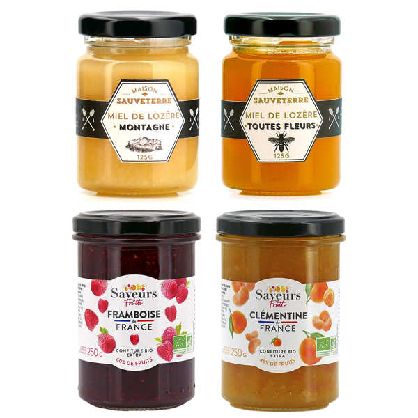 Gourmet breakfast" set 2 jams and 2 French honeys bio (1kg)