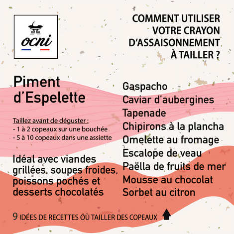 OCNI Factory - Coffret Epicurien 3 crayons d'assaisonnement - Piment d'Espelette bio, Cèpe, Safran bio