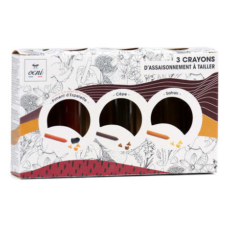OCNI Factory - Coffret Epicurien 3 crayons d'assaisonnement - Piment d'Espelette bio, Cèpe, Safran bio