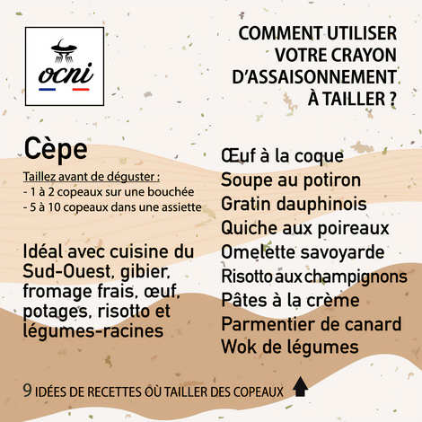 OCNI Factory - Coffret Epicurien 3 crayons d'assaisonnement - Piment d'Espelette bio, Cèpe, Safran bio