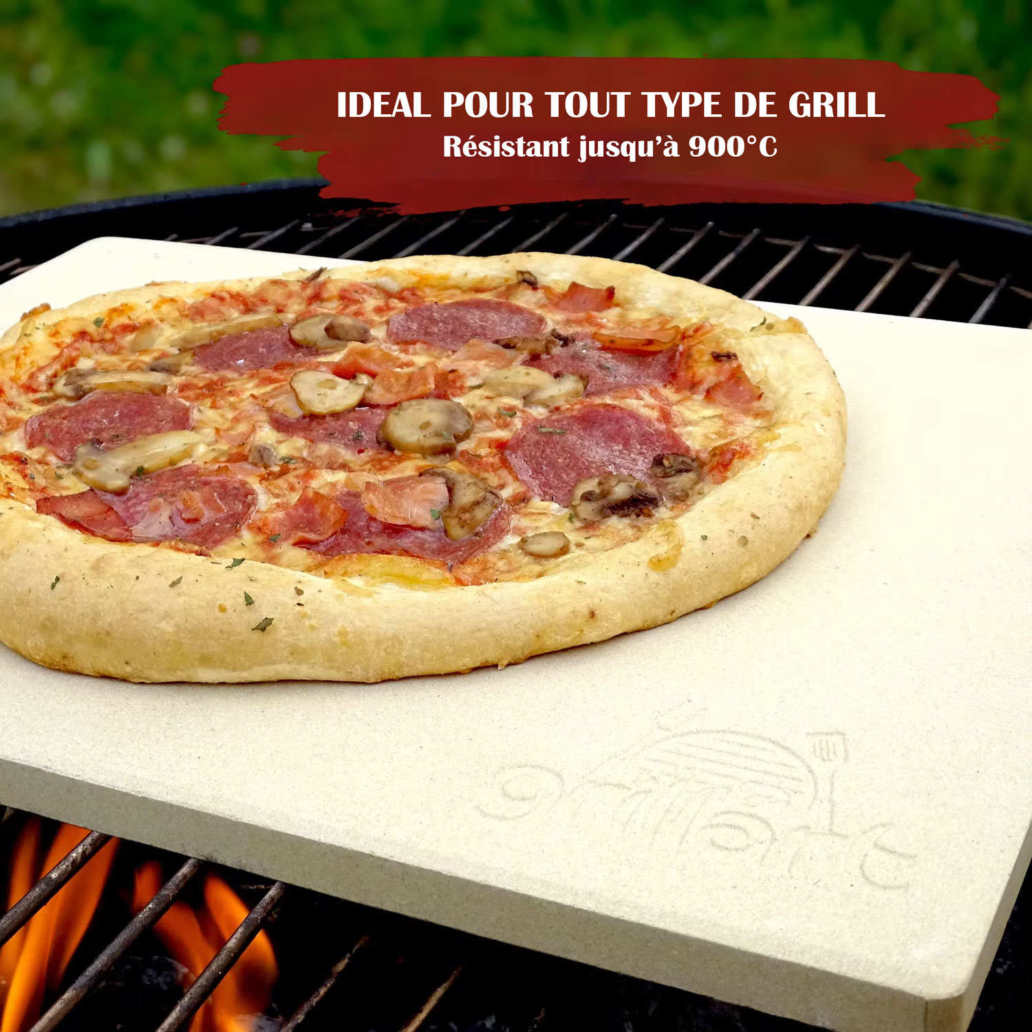 Premium pizza set: rectangular baking stone and peel - Grillart