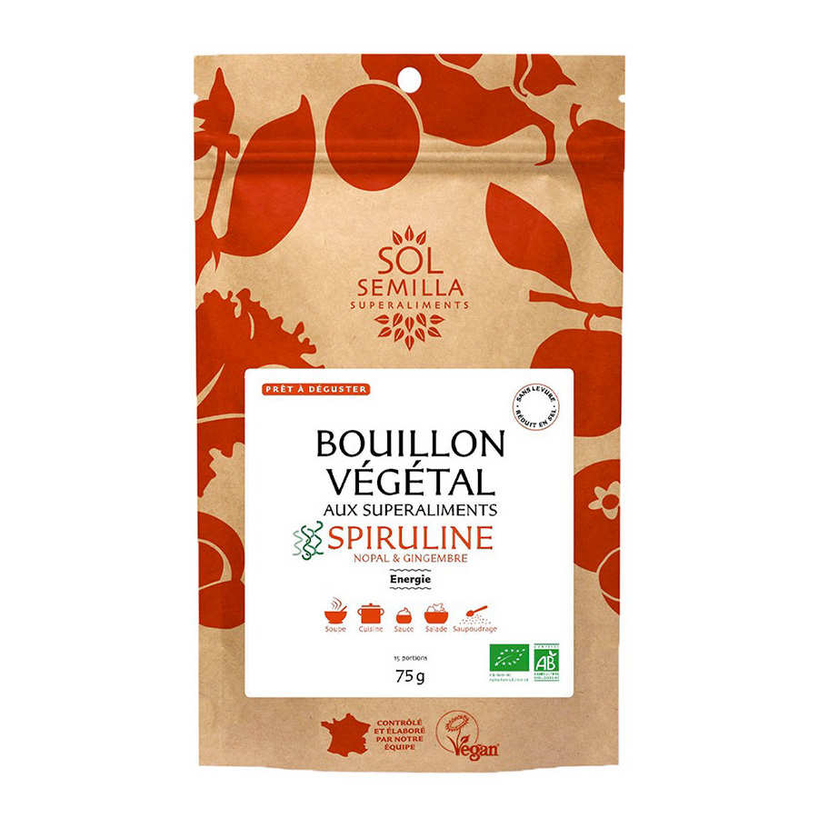Bouillon végétal superaliments Energie Spiruline, nopal et gingembre