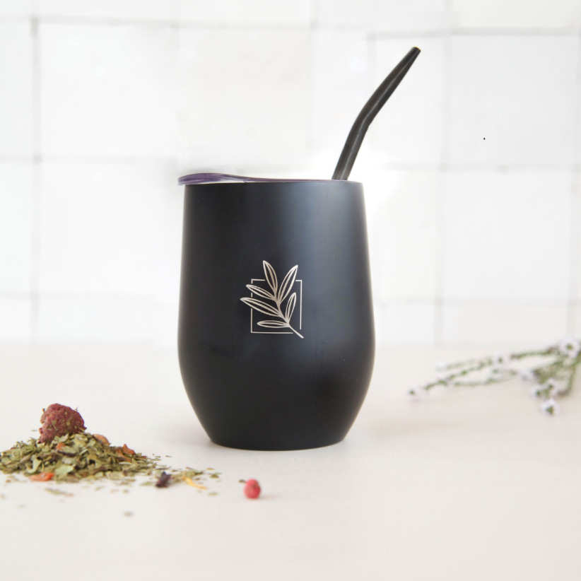 Black stainless mate calabash - Mate cup