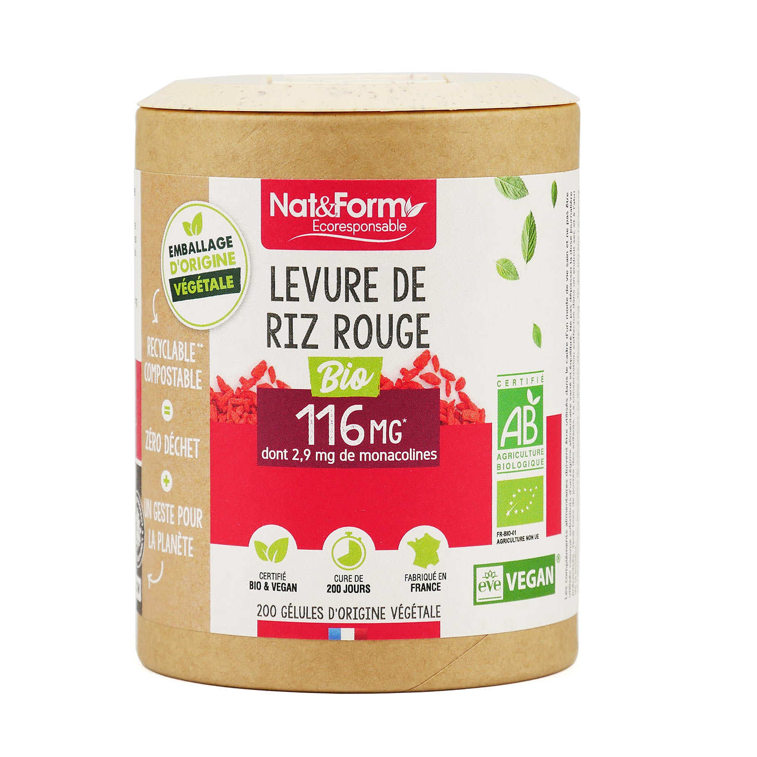 Organic Red Rice Yeast 200 Capsules Nat&Form