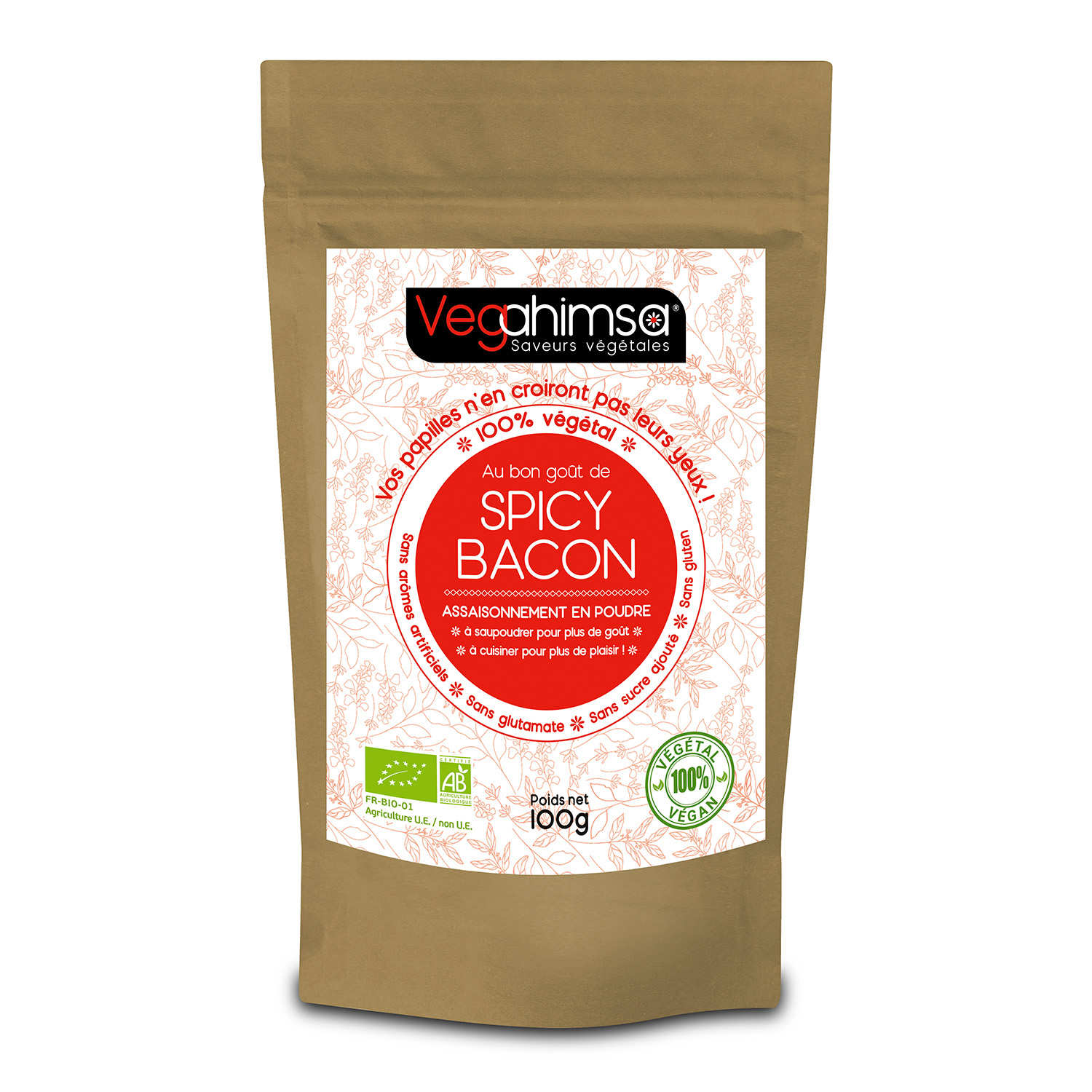 Spicy Bacon flavor organic vegetable seasoning Vegahimsa Ecoidées
