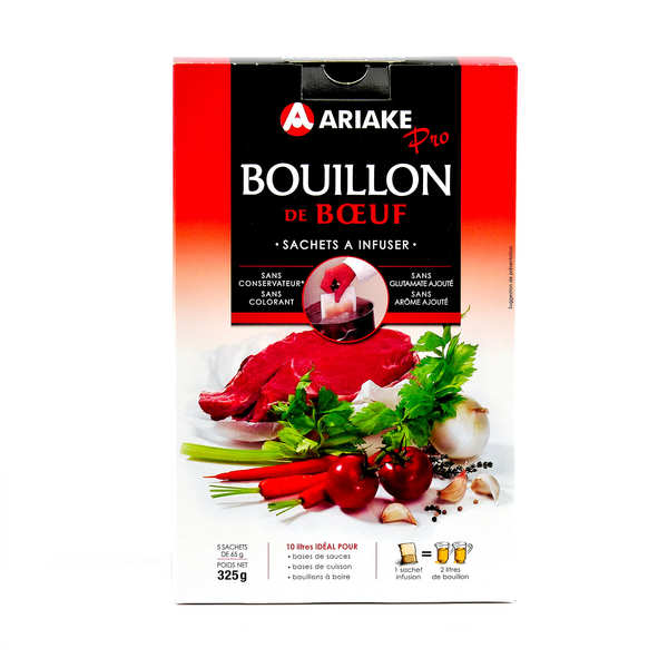 Bouillon de boeuf -Ariaké - Gros conditionnement 10L - Boîte de 5 sachets de 2L