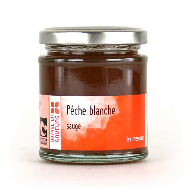 Confiture allégée en sucre pêche blanche sauge BIO - Voyage en Saveurs