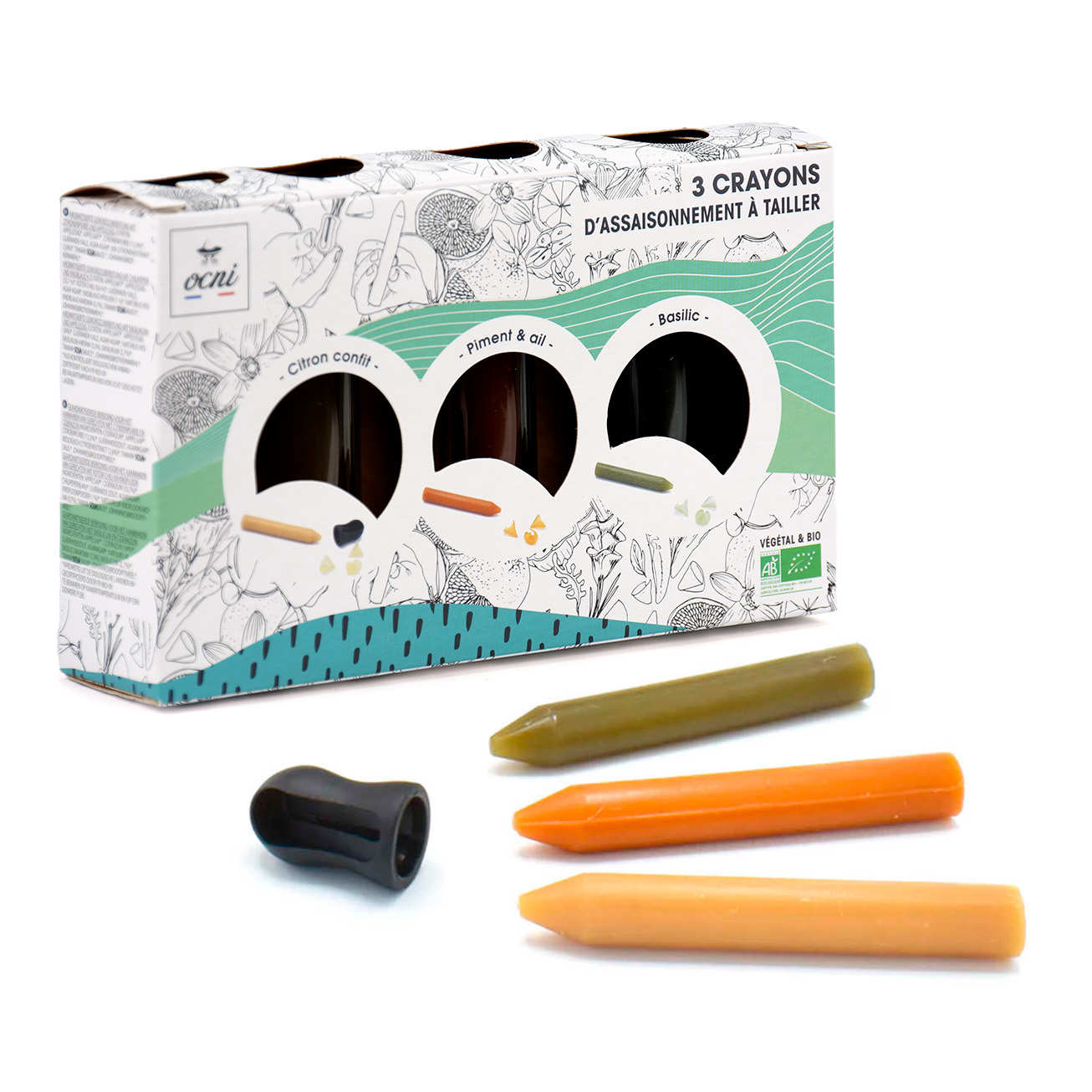 Discovery box 3 seasoning pencils - Organic candied lemon, basil, chili ...