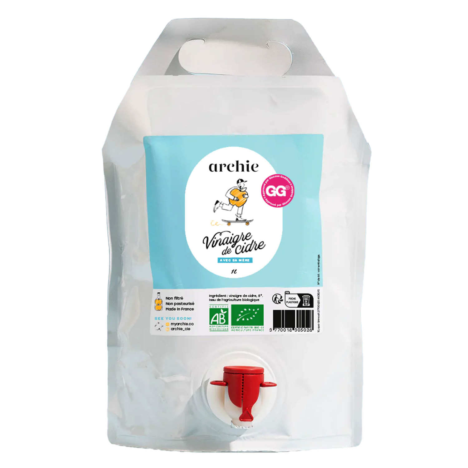Vinaigre de cidre bio Archie avec sa mère en bib de 1L Archie — free download
