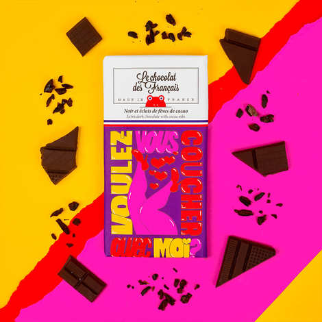 Le Chocolat des Français - Tablette chocolat noir 71% et éclats de fèves de cacao bio - Voulez-vous ?