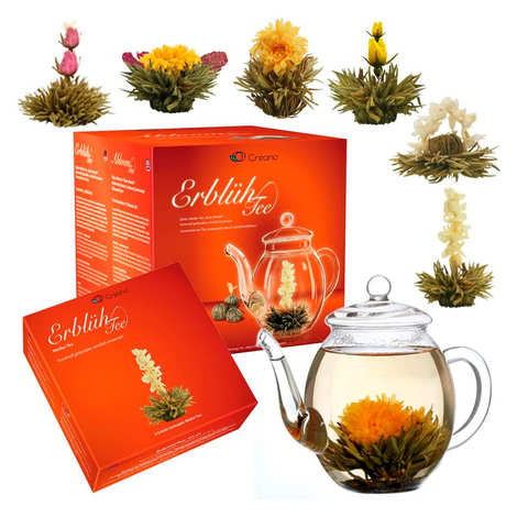 Coffret théière et 6 fleurs de thé blanc - Creano