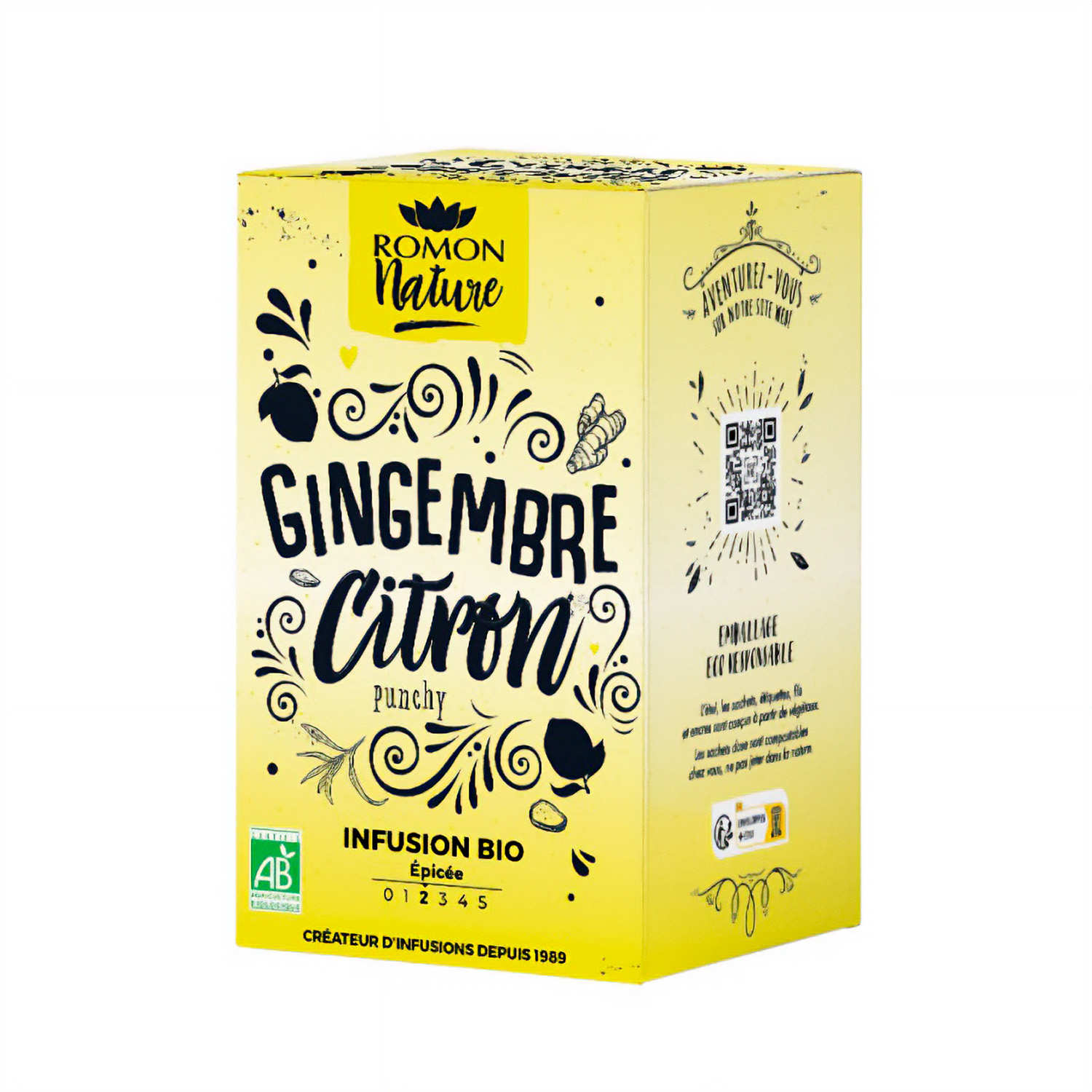 Organic Ginger Lemon Herbal Tea Romon Nature