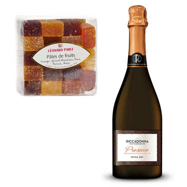 Assortiment coffret de pâtes de fruits et prosecco Riccadonna extra dry Assortiment coffret de pâtes de fruits et prosecco Riccadonna extra dry