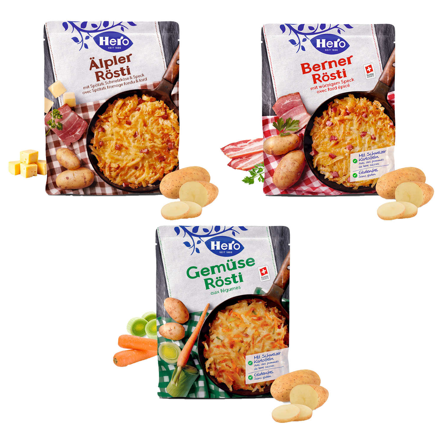 Assortment of 3 Swiss rösti (vegetables, cheese and spices) - Hero
